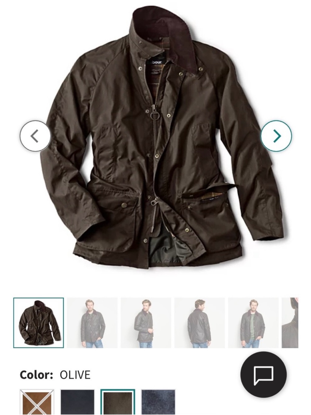 Barbour Ashby Olive Jacket with Cord Collar